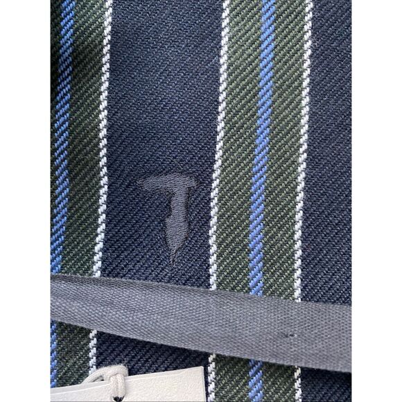 Trussardi Casa Throw Wool Blend Made In Italy 55x69” Blue, White & Green Stripes - Picture 6 of 6